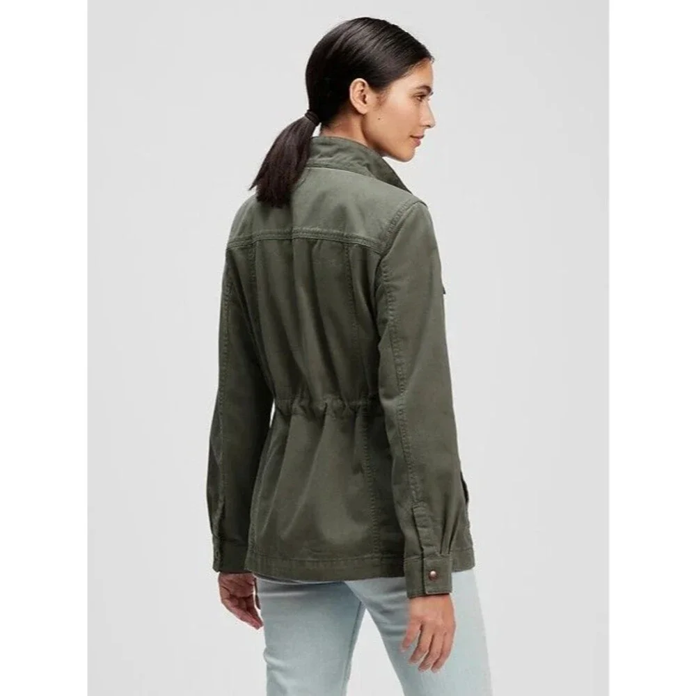 GAP Core Utility Jacket Military Anorak Full Zip Drawstring Waist Olive Green XS - Picture 2 of 15
